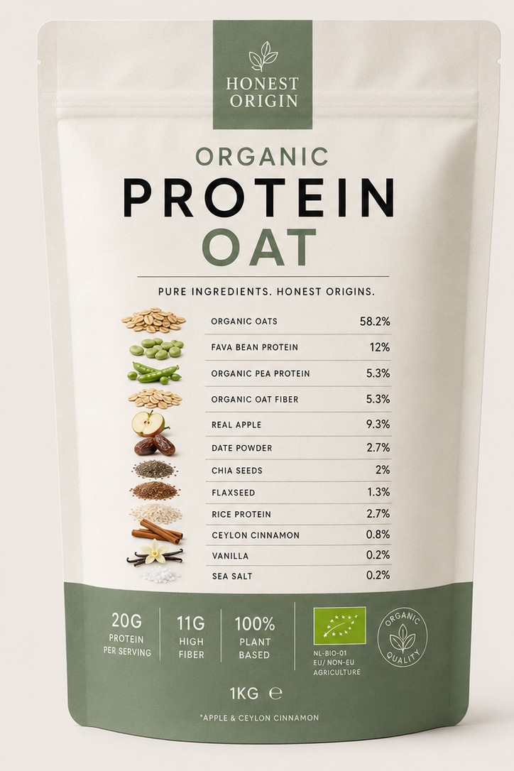 Honest Origin pak van 1 kg biologische proteïne oats, Apple & Ceylon Cinnamon