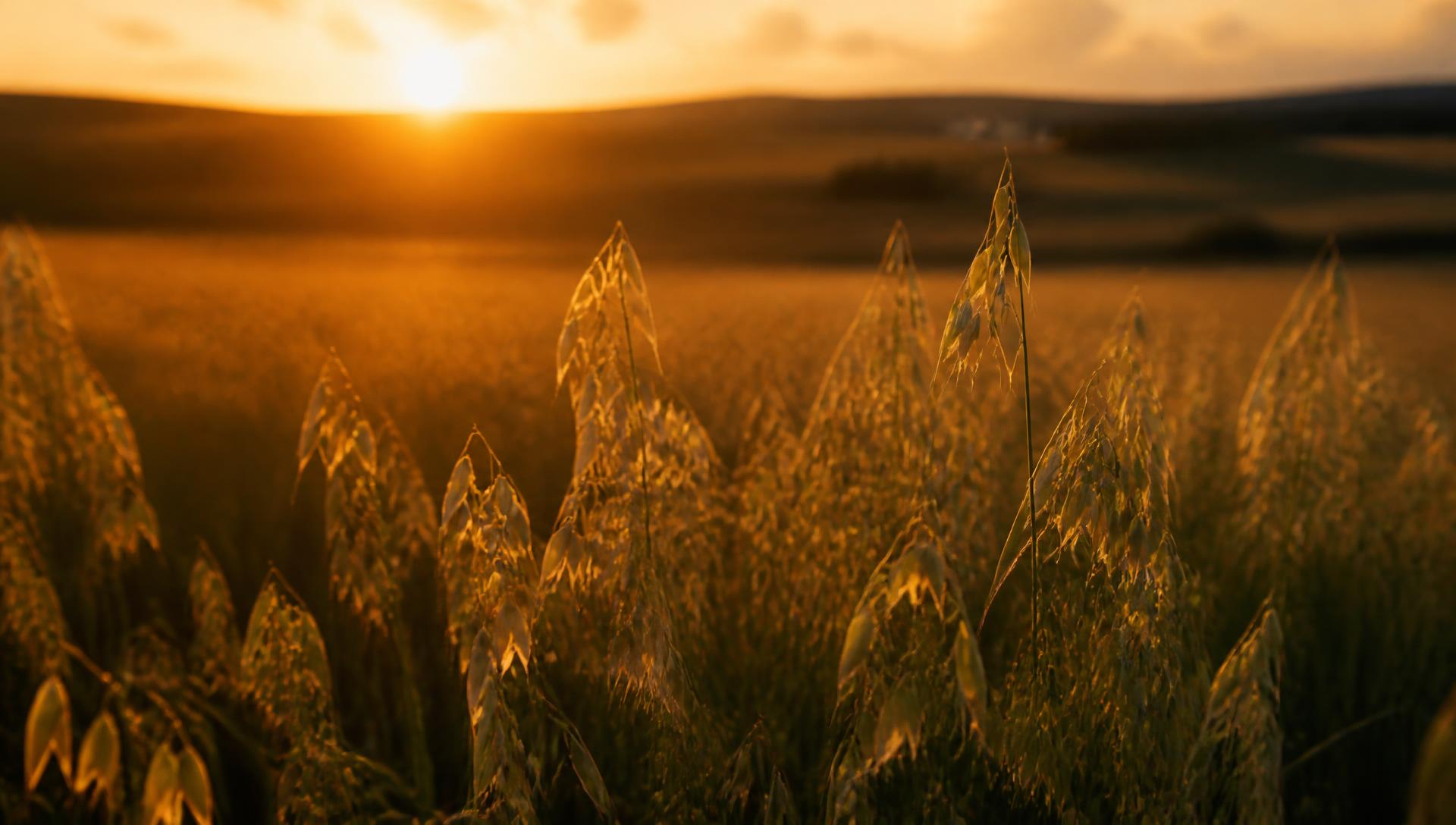 Biologisch haverveld in het gouden uur